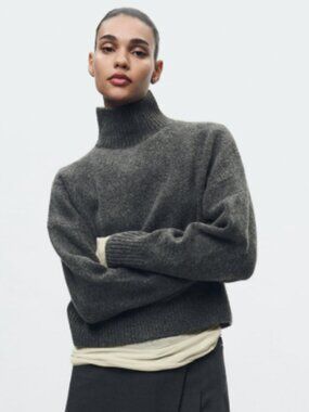 Zara Mock Neck Cropped Sweater — Charcoal
